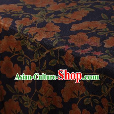 Chinese Traditional Pear Flowers Pattern Design Navy Satin Watered Gauze Brocade Fabric Asian Silk Fabric Material