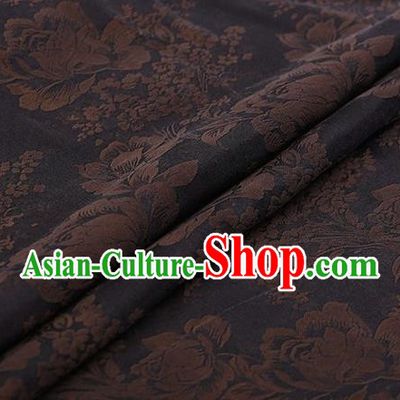 Chinese Traditional Peony Pattern Design Navy Satin Watered Gauze Brocade Fabric Asian Silk Fabric Material