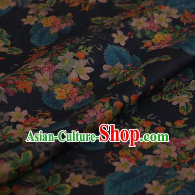 Traditional Chinese Satin Classical Flowers Pattern Design Black Watered Gauze Brocade Fabric Asian Silk Fabric Material