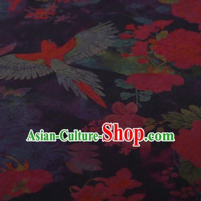 Traditional Chinese Satin Classical Birds Peony Pattern Design Navy Watered Gauze Brocade Fabric Asian Silk Fabric Material