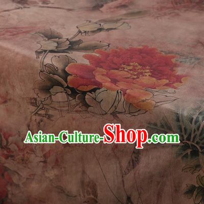 Chinese Traditional Peony Pattern Design Pink Satin Watered Gauze Brocade Fabric Asian Silk Fabric Material