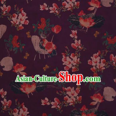 Traditional Chinese Satin Classical Yulan Magnolia Pattern Design Purple Watered Gauze Brocade Fabric Asian Silk Fabric Material