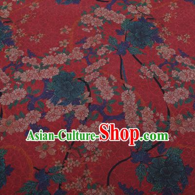 Traditional Chinese Satin Classical Peach Blossom Pattern Design Watermelon Red Watered Gauze Brocade Fabric Asian Silk Fabric Material