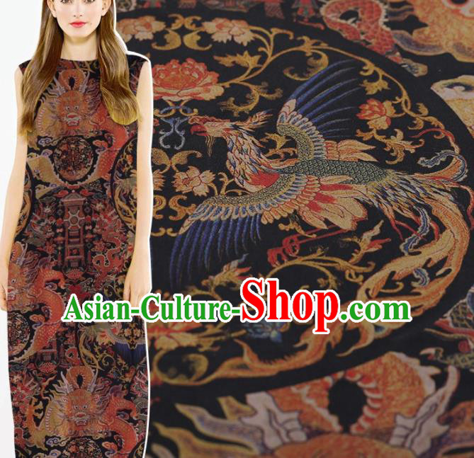 Traditional Chinese Satin Classical Phoenix Pattern Design Navy Watered Gauze Brocade Fabric Asian Silk Fabric Material Traditional Chinese Satin Classical Phoenix Pattern Design Navy Watered Gauze Brocade Fabric Asian Silk Fabric Material