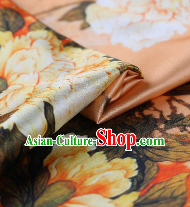 Traditional Chinese Satin Classical Peony Pattern Design Orange Watered Gauze Brocade Fabric Asian Silk Fabric Material Traditional Chinese Satin Classical Peony Pattern Design Orange Watered Gauze Brocade Fabric Asian Silk Fabric Material