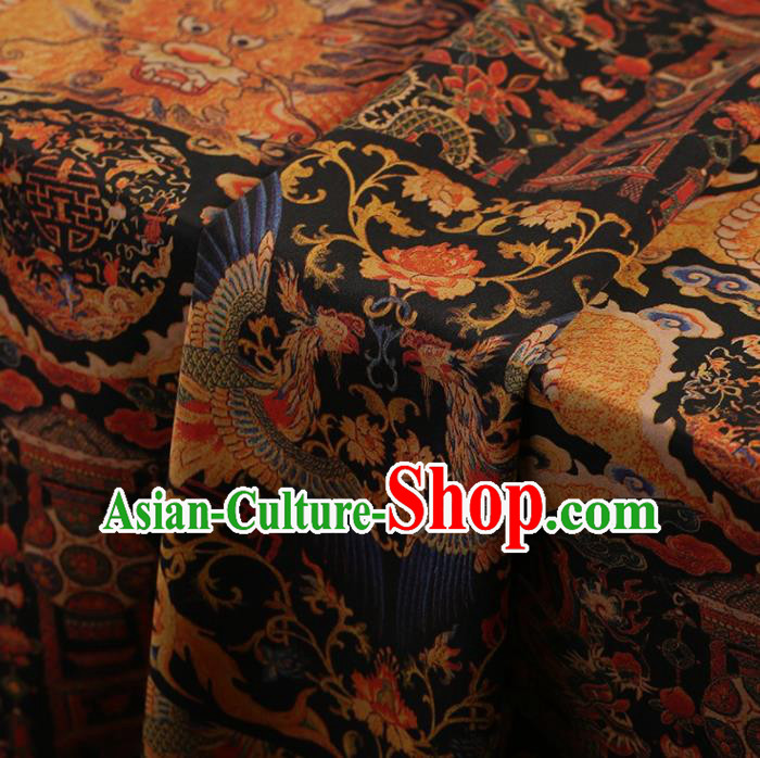 Traditional Chinese Satin Classical Dragon Phoenix Pattern Design Black Watered Gauze Brocade Fabric Asian Silk Fabric Material Traditional Chinese Satin Classical Dragon Phoenix Pattern Design Black Watered Gauze Brocade Fabric Asian Silk Fabric Material