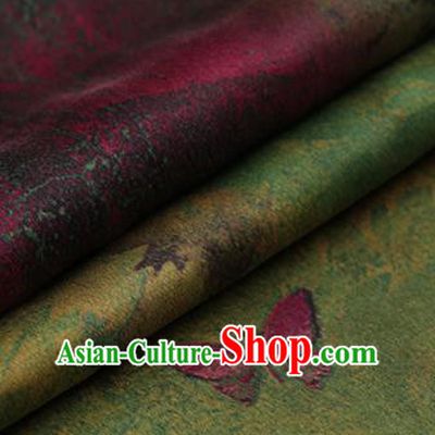 Traditional Chinese Satin Classical Butterfly Lotus Pattern Design Green Watered Gauze Brocade Fabric Asian Silk Fabric Material