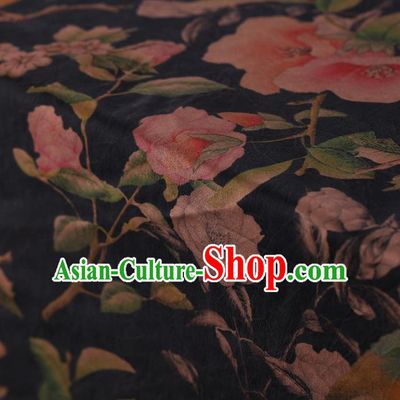 Traditional Chinese Satin Classical Peach Flowers Pattern Design Navy Watered Gauze Brocade Fabric Asian Silk Fabric Material