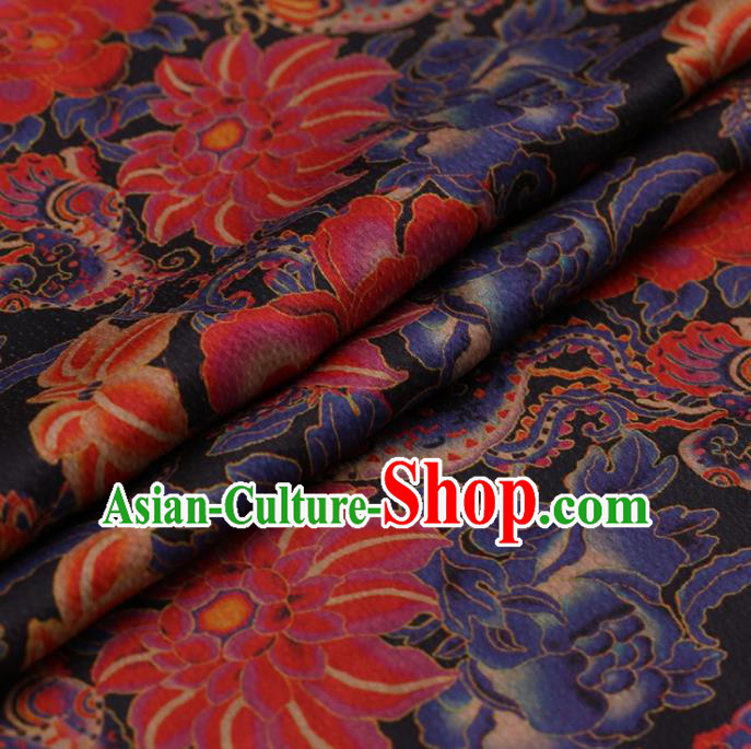 Traditional Chinese Satin Classical Lotus Pattern Design Black Watered Gauze Brocade Fabric Asian Silk Fabric Material Traditional Chinese Satin Classical Lotus Pattern Design Black Watered Gauze Brocade Fabric Asian Silk Fabric Material