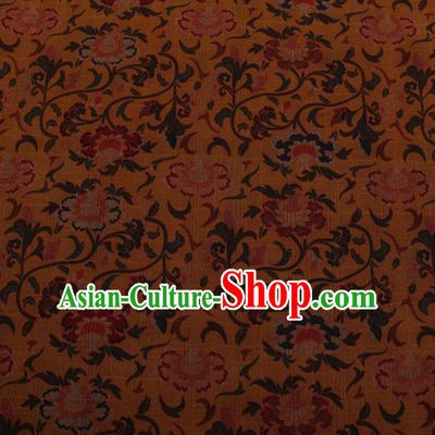 Traditional Chinese Satin Classical Pomegranate Flowers Pattern Design Yellow Watered Gauze Brocade Fabric Asian Silk Fabric Material