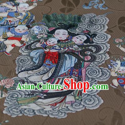 Traditional Chinese Satin Classical Avalokitesvara Pattern Design Brown Watered Gauze Brocade Fabric Asian Silk Fabric Material