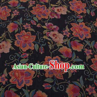 Traditional Chinese Satin Classical Twine Flowers Pattern Design Navy Watered Gauze Brocade Fabric Asian Silk Fabric Material