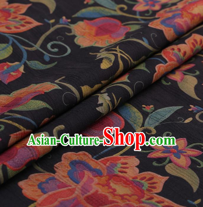 Traditional Chinese Satin Classical Twine Flowers Pattern Design Navy Watered Gauze Brocade Fabric Asian Silk Fabric Material Traditional Chinese Satin Classical Twine Flowers Pattern Design Navy Watered Gauze Brocade Fabric Asian Silk Fabric Material