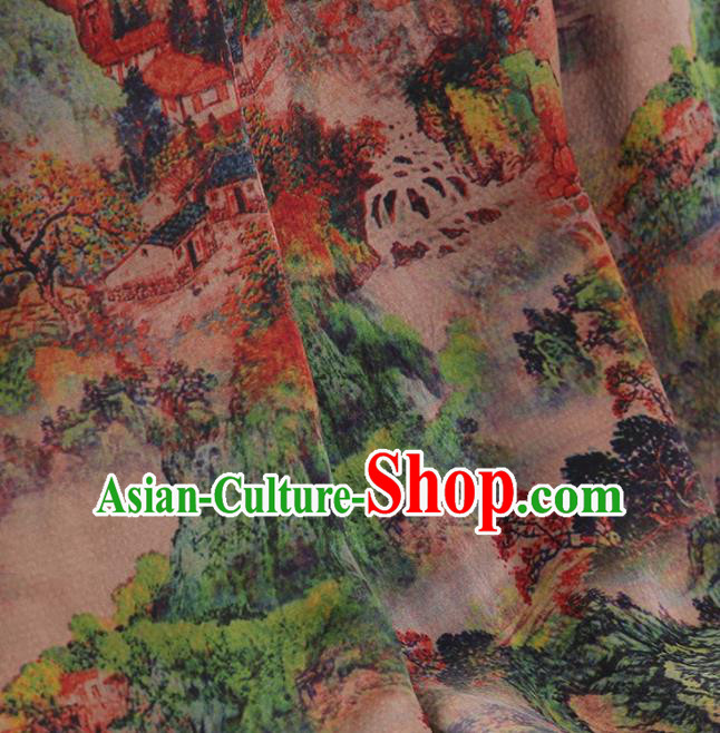 Traditional Chinese Satin Classical Landscape Pattern Design Watered Gauze Brocade Fabric Asian Silk Fabric Material Traditional Chinese Satin Classical Landscape Pattern Design Watered Gauze Brocade Fabric Asian Silk Fabric Material