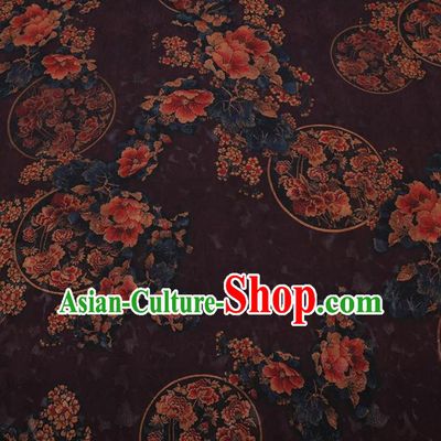 Traditional Chinese Satin Classical Round Peony Pattern Design Purple Watered Gauze Brocade Fabric Asian Silk Fabric Material