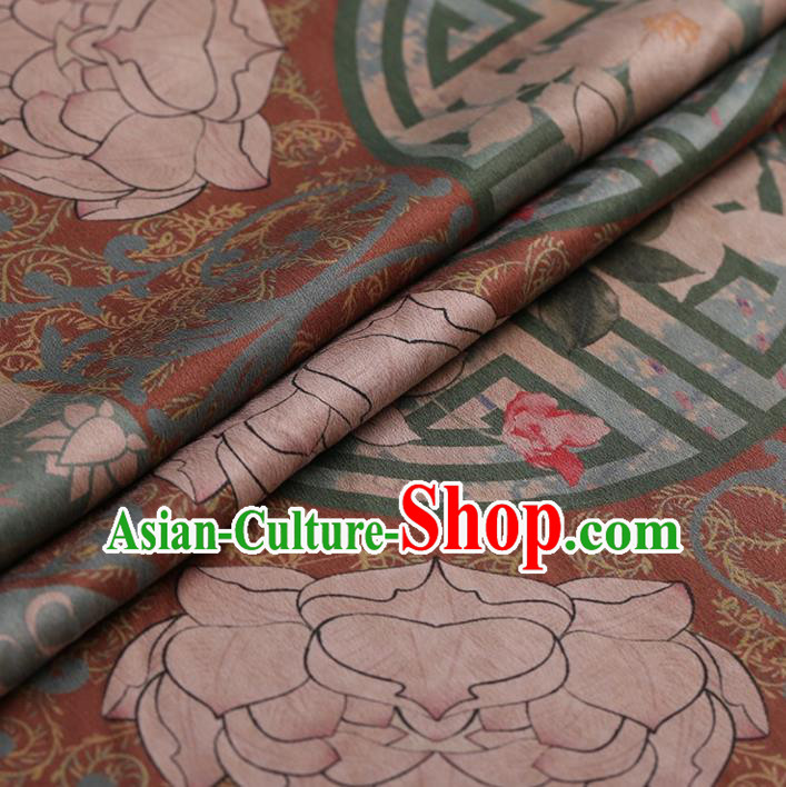 Traditional Chinese Satin Classical Lotus Pattern Design Brown Watered Gauze Brocade Fabric Asian Silk Fabric Material Traditional Chinese Satin Classical Lotus Pattern Design Brown Watered Gauze Brocade Fabric Asian Silk Fabric Material