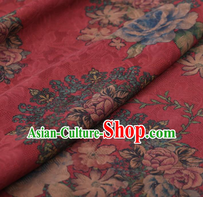 Traditional Chinese Satin Classical Roses Pattern Design Red Watered Gauze Brocade Fabric Asian Silk Fabric Material Traditional Chinese Satin Classical Roses Pattern Design Red Watered Gauze Brocade Fabric Asian Silk Fabric Material