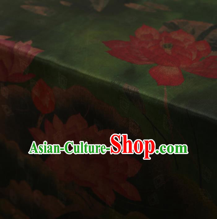Traditional Chinese Classical Lotus Pattern Design Green Satin Watered Gauze Brocade Fabric Asian Silk Fabric Material Traditional Chinese Classical Lotus Pattern Design Green Satin Watered Gauze Brocade Fabric Asian Silk Fabric Material