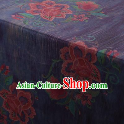 Chinese Traditional Embroidered Peony Pattern Design Purple Satin Watered Gauze Brocade Fabric Asian Silk Fabric Material