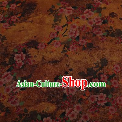 Traditional Chinese Classical Peach Flowers Pattern Design Yellow Satin Watered Gauze Brocade Fabric Asian Silk Fabric Material