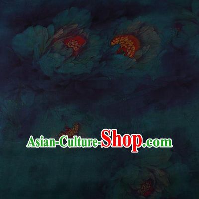Traditional Chinese Classical Peony Pattern Design Deep Green Satin Watered Gauze Brocade Fabric Asian Silk Fabric Material