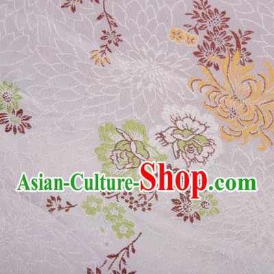 Chinese Classical Plum Orchid Bamboo Chrysanthemum Pattern Design White Brocade Asian Traditional Hanfu Silk Fabric Tang Suit Fabric Material