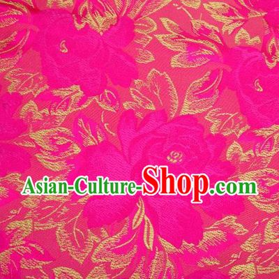 Chinese Classical Peony Flowers Pattern Design Rosy Brocade Asian Traditional Hanfu Silk Fabric Tang Suit Fabric Material