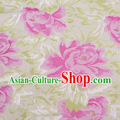 Chinese Classical Rosy Peony Flowers Pattern Design Brocade Asian Traditional Hanfu Silk Fabric Tang Suit Fabric Material