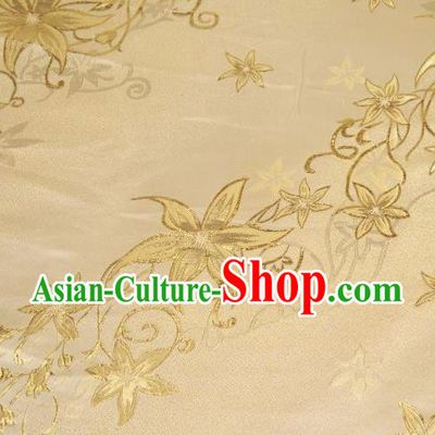 Chinese Classical Pentas Flowers Pattern Design Golden Brocade Asian Traditional Hanfu Silk Fabric Tang Suit Fabric Material