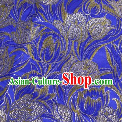Chinese Classical Tulip Pattern Design Royalblue Brocade Asian Traditional Hanfu Silk Fabric Tang Suit Fabric Material