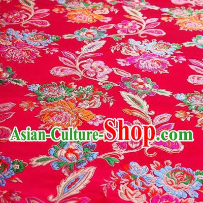 Chinese Classical Colorful Peony Pattern Design Rosy Brocade Asian Traditional Hanfu Silk Fabric Tang Suit Fabric Material