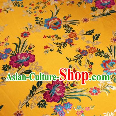 Chinese Classical Malus Spectabilis Pattern Design Yellow Brocade Asian Traditional Hanfu Silk Fabric Tang Suit Fabric Material