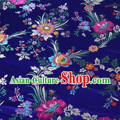 Chinese Classical Malus Spectabilis Pattern Design Royalblue Brocade Asian Traditional Hanfu Silk Fabric Tang Suit Fabric Material