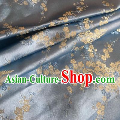 Chinese Classical Plum Blossom Pattern Design Blue Brocade Asian Traditional Hanfu Silk Fabric Tang Suit Fabric Material