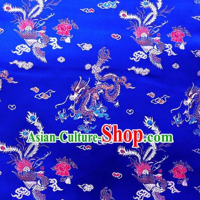 Chinese Classical Dragon Phoenix Pattern Design Royalblue Brocade Asian Traditional Hanfu Silk Fabric Tang Suit Fabric Material