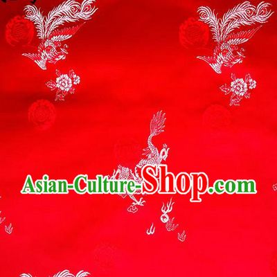 Chinese Classical Dragon Phoenix Pattern Design Red Brocade Asian Traditional Hanfu Silk Fabric Tang Suit Fabric Material
