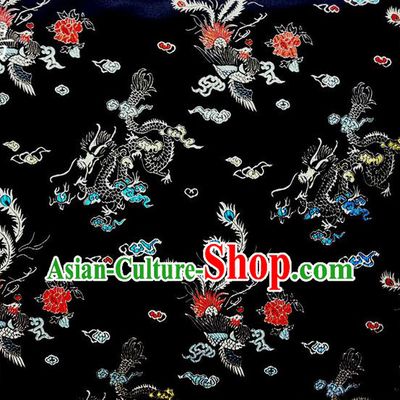 Chinese Classical Dragon Phoenix Pattern Design Black Brocade Asian Traditional Hanfu Silk Fabric Tang Suit Fabric Material