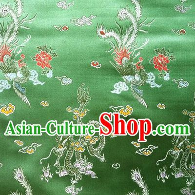 Chinese Classical Dragon Phoenix Pattern Design Green Brocade Asian Traditional Hanfu Silk Fabric Tang Suit Fabric Material
