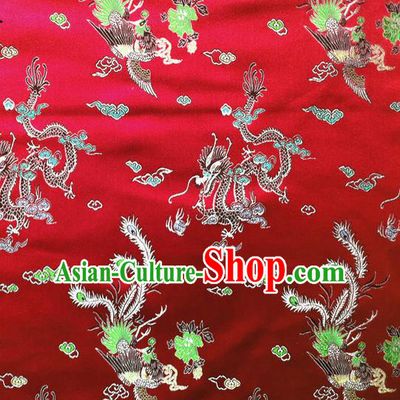 Chinese Classical Dragon Phoenix Pattern Design Purplish Red Brocade Asian Traditional Hanfu Silk Fabric Tang Suit Fabric Material