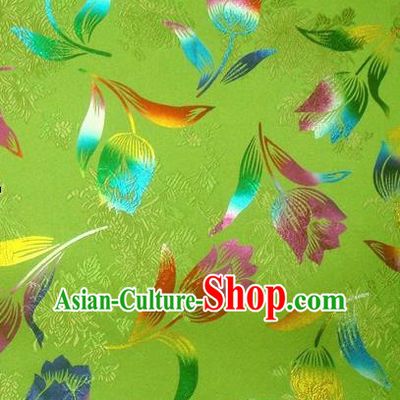 Chinese Classical Gilding Tulip Pattern Design Light Green Brocade Asian Traditional Hanfu Silk Fabric Tang Suit Fabric Material