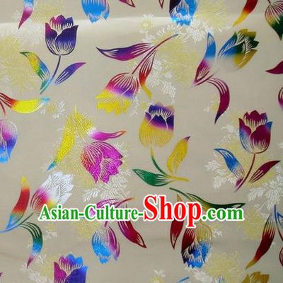Chinese Classical Gilding Tulip Pattern Design White Brocade Asian Traditional Hanfu Silk Fabric Tang Suit Fabric Material