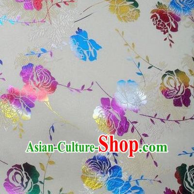 Chinese Classical Gilding Peony Pattern Design White Brocade Asian Traditional Hanfu Silk Fabric Tang Suit Fabric Material