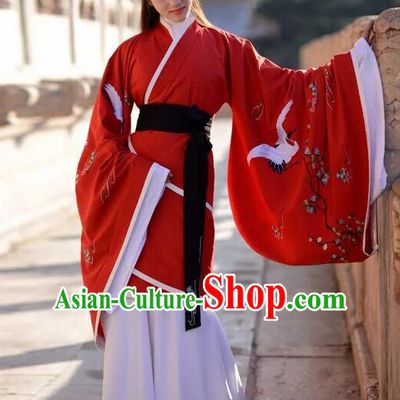 Traditional Chinese Han Dynasty Wedding Embroidered Red Hanfu Dress Ancient Drama Court Princess Historical Costume for Women