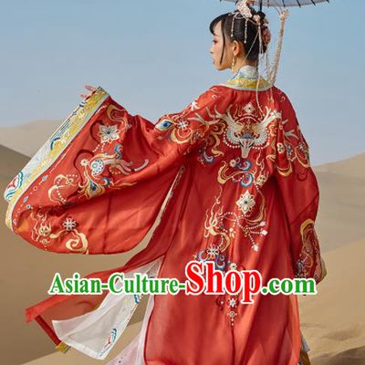 Traditional Chinese Tang Dynasty Princess Embroidered Wedding Hanfu Dress Ancient Drama Court Bride Historical Costume for Women