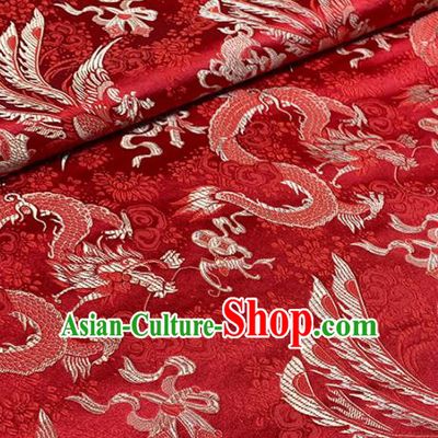 Chinese Classical Auspicious Dragon Pattern Design Red Brocade Asian Traditional Hanfu Silk Fabric Tang Suit Fabric Material