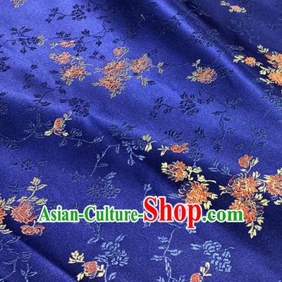 Chinese Classical Peony Flowers Pattern Design Royalblue Brocade Asian Traditional Hanfu Silk Fabric Tang Suit Fabric Material