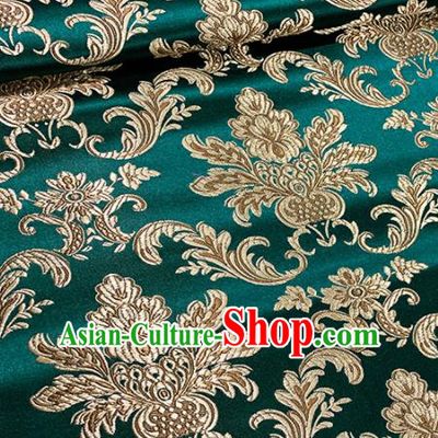 Chinese Classical Pattern Design Deep Green Brocade Asian Traditional Hanfu Silk Fabric Tang Suit Fabric Material