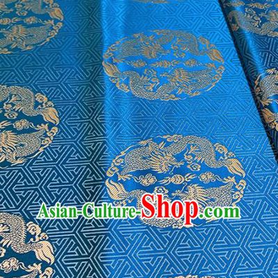 Chinese Classical Round Dragons Pattern Design Blue Brocade Asian Traditional Tibetan Robe Silk Fabric Tang Suit Fabric Material