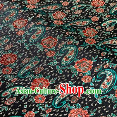 Chinese Classical Peony Pipa Pattern Design Black Brocade Drapery Asian Traditional Cheongsam Silk Fabric Tang Suit Fabric Material