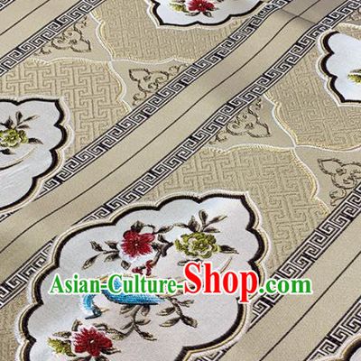 Chinese Classical Embroidery Bird Peony Pattern Design Brocade Drapery Asian Traditional Cheongsam Silk Fabric Tang Suit Fabric Material